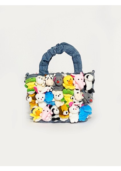 Bagglow Rengarenk Mini Peluş Hayvan Figürlü Denim Çanta