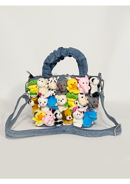 Bagglow Rengarenk Mini Peluş Hayvan Figürlü Denim Çanta modelleri