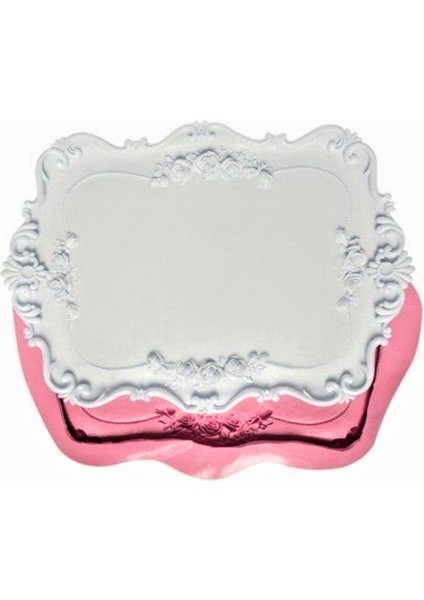 Gül Çiçek Yaprak Dekorlu 42CM Tepsi Silikon Kalıp K-709 fiyatları