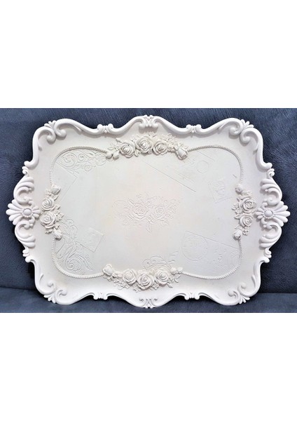 Gül Çiçek Yaprak Dekorlu 42CM Tepsi Silikon Kalıp K-709 modelleri