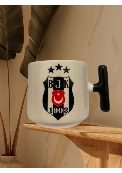 "beşiktaş"baskılı Çift Taraf Yazılı Kupa Bardak (Siyah Kulp)