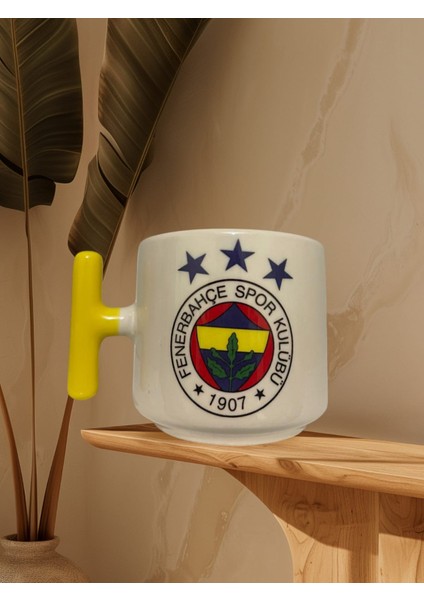 "fenerbahçe" Baskılı Çift Taraf Yazılı Kupa Bardak (Sarı Kulp)