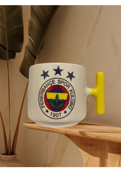 "fenerbahçe" Baskılı Çift Taraf Yazılı Kupa Bardak (Sarı Kulp)