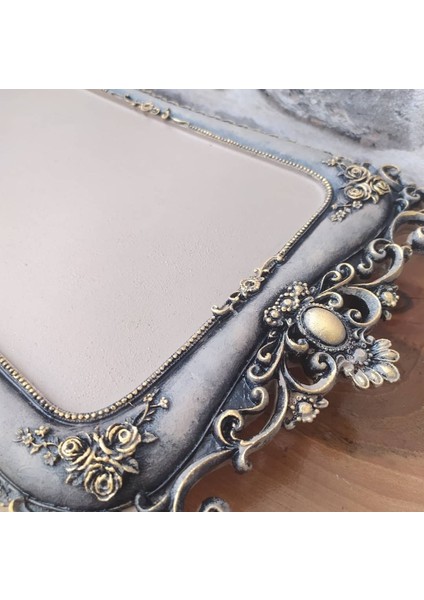 Gül Çiçek Yaprak Dekorlu 43CM Tepsi Silikon Kalıp K-707