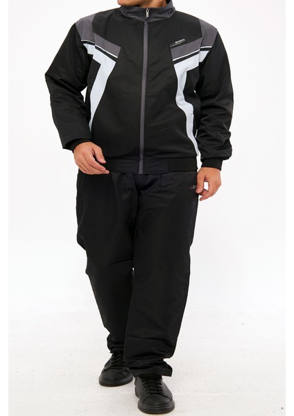 Erkek Siyah Yarım Balıkçı Yaka Düz Paça Maraton Büyük Beden Eşofman Takımı EDY2637B-S fiyatları