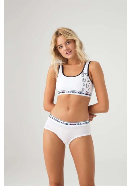 66255 Kadın Beyaz Büstiyer Şort Takım