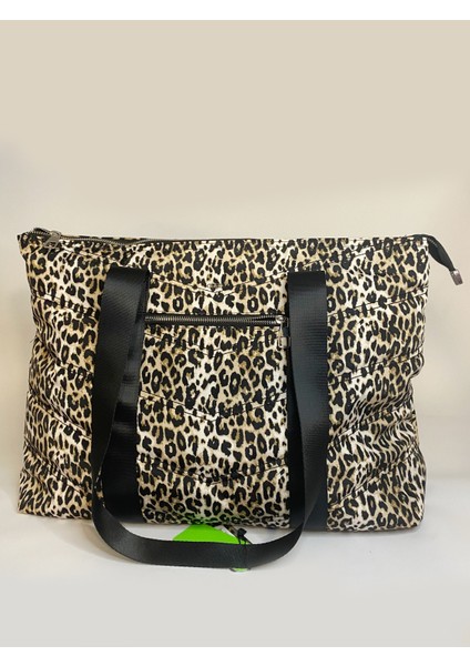 Bagglow Mint Kumaş Leopar Desenli Büyük Boy Çanta