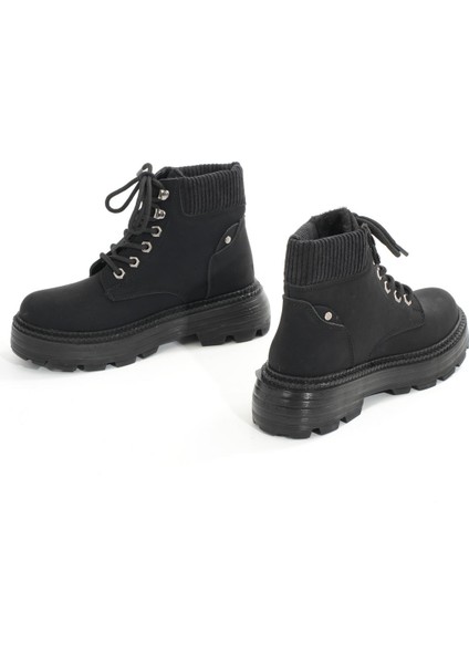 LMÇ-2045 Kömür Siyahı Bağcıklı Kalın Taban Kadın Günlük Bot fırsatları