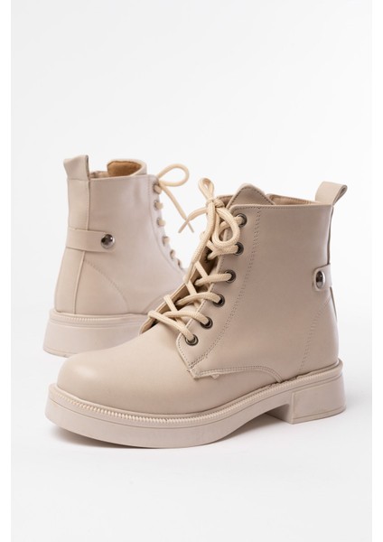 02-2003 Bej Bağcıklı Fermuarlı Günlük Kadın Bot