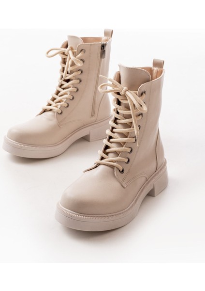 02-356 Bej Düz Topuklu Bağcıklı Fermuarlı Günlük Kadın Bot fırsatları