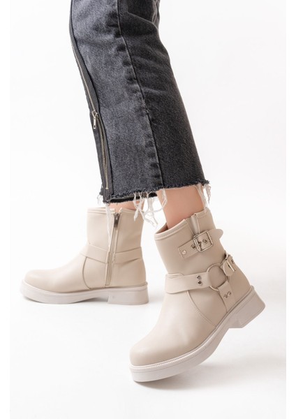 02-2013 Bej Toka Aksesuarlı Fermuarlı Günlük Kadın Bot modelleri