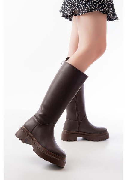 236-340 Kahverengi Fermuarlı Günlük Kadın Çizme