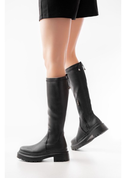 236-2291 Siyah Fermuarlı Günlük Kadın Çizme