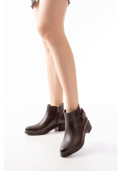 270-3030 Kahverengi Toka Aksesuarlı Fermuarlı Günlük Kadın Bot fiyatları