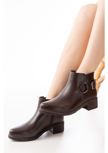 270-3030 Kahverengi Toka Aksesuarlı Fermuarlı Günlük Kadın Bot modelleri