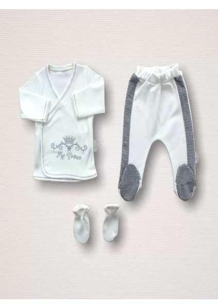 Süper Prens Nakışlı %100 Cotton Antibakteriyel 10LU Zıbın Takımı Hastane Çıkışı Gri modelleri