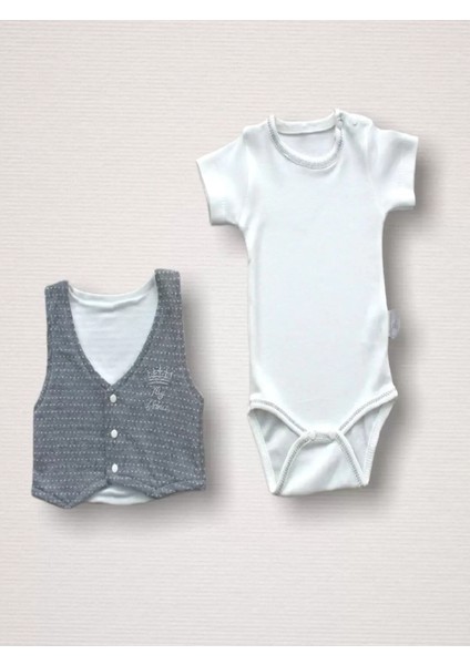 Süper Prens Nakışlı %100 Cotton Antibakteriyel 10LU Zıbın Takımı Hastane Çıkışı Gri fırsatları