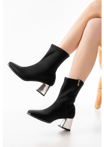 MSK-033 Dalgıç Siyah Topuklu Fermuarlı Kadın Bot modelleri