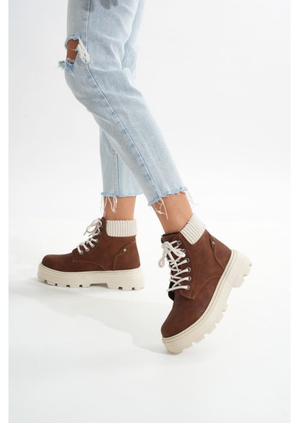LMÇ-2045 Kahverengi Süet Bağcıklı Kalın Taban Kadın Günlük Bot fiyatları