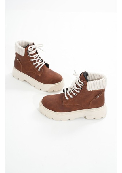 LMÇ-2045 Kahverengi Süet Bağcıklı Kalın Taban Kadın Günlük Bot indirimleri