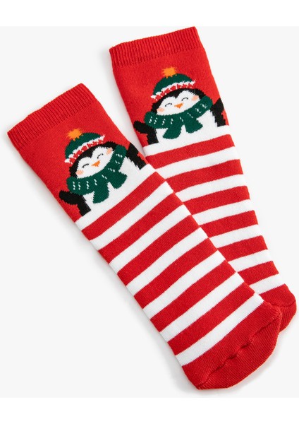 Soket Çorap Penguen Baskılı Yılbaşı Temalı