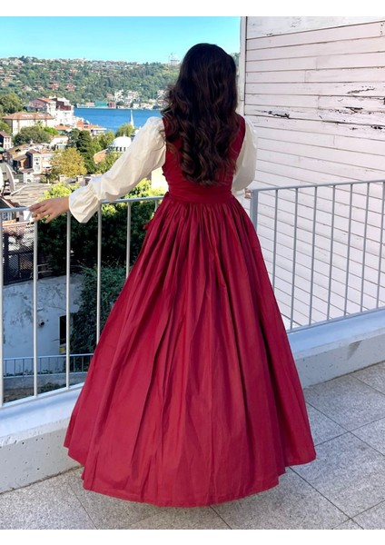 Korse Detaylı Uzun Retro Elbise