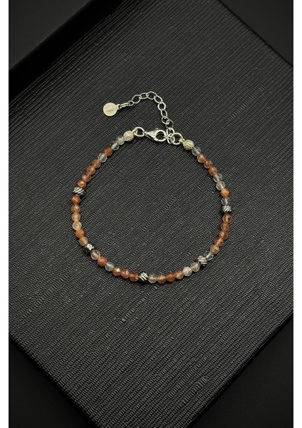 925 Ayar Gümüş ve Güneş Doğal Taşlı Turuncu Erkek Bileklik FRJ12334-3334-T