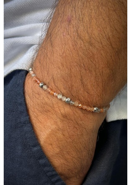 925 Ayar Gümüş ve Güneş Doğal Taşlı Turuncu Erkek Bileklik FRJ12334-3334-T fiyatları