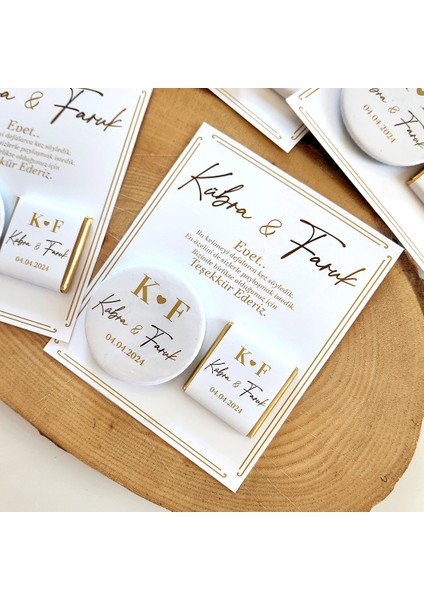 Gold Tasarımlı Çikolata ve Magnet Nişan Söz Hediyelik 30 Adet