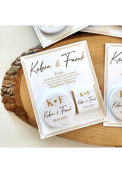 Gold Tasarımlı Çikolata ve Magnet Nişan Söz Hediyelik 30 Adet fiyatları