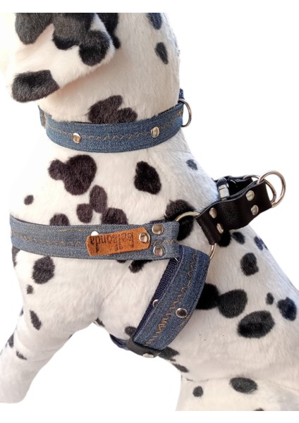 Köpek göğüs tasması boyun tasmalı takım orta ırk kot zımbalı göğüs ölçüsü:40-75cm boyun ölçüsü:L.35-46cm ayarlamalı/20-40 kg dog harness TB4-9 indirimleri