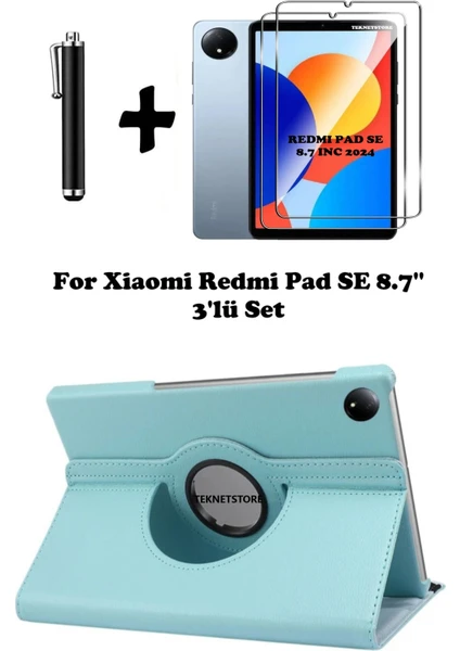 Xiaomi Redmi Pad Se 8.7 Inç Tablet Uyumlu Uyku Modlu 360 Döner Pu Deri Kılıf Seti