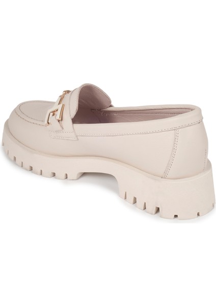 Krem Deri Loafer Kadın Ayakkabı