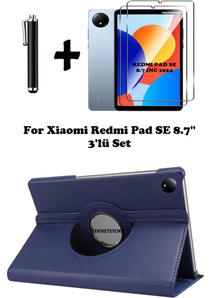 Xiaomi Redmi Pad Se 8.7 Inç Tablet Uyumlu Uyku Modlu 360 Döner Pu Deri Kılıf Seti