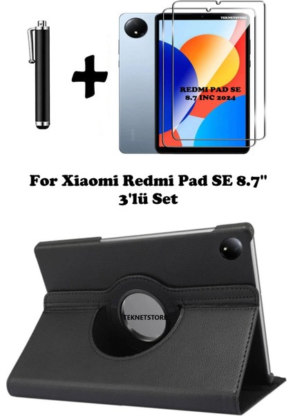 Xiaomi Redmi Pad Se 8.7 Inç Tablet Uyumlu Uyku Modlu 360 Döner Pu Deri Kılıf Seti