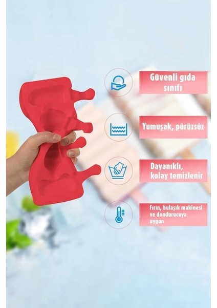 Krizantem Magnum Silikon Dondurma Kalıbı 50 Çubuk Hediyeli 3'lü Renkli Çubuk Dondurma Kabı Yuvarlak Buz Kalıbı