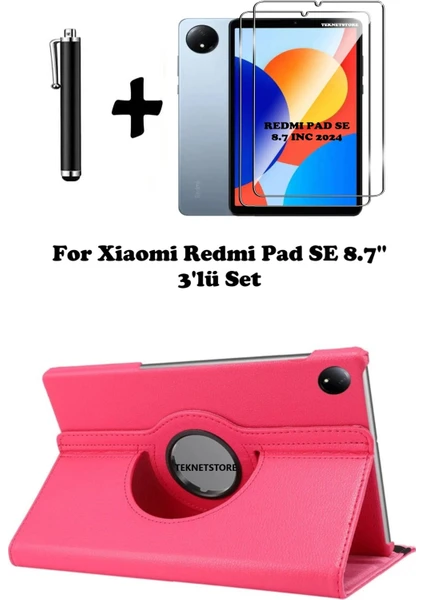 Xiaomi Redmi Pad Se 8.7 Inç Tablet Uyumlu Uyku Modlu 360 Döner Pu Deri Kılıf Seti