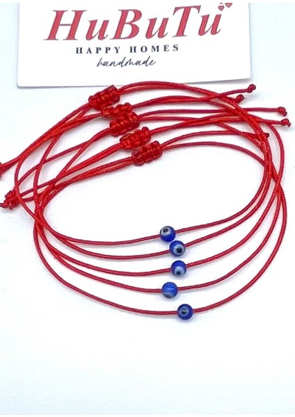 5'li Minik Nazar Boncuğu Kırmızı Ip Arkadaşlık Bilekliği