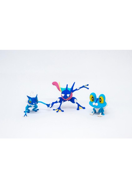 Froakie - Frogadier - Greninja Pokemon 3D Model Evrim 3lü Tüm Set