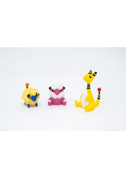 Mareep - Flaaffy - Ampharos Pokemon 3D Model Evrim 3lü Tüm Set
