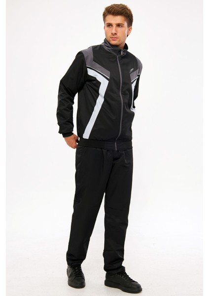Erkek Siyah Yarım Balıkçı Yaka Düz Paça Boydan Fermuarlı Marathon Eşofman Takımı EDY2637S fiyatları