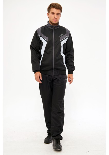 Erkek Siyah Yarım Balıkçı Yaka Düz Paça Boydan Fermuarlı Marathon Eşofman Takımı EDY2637S modelleri