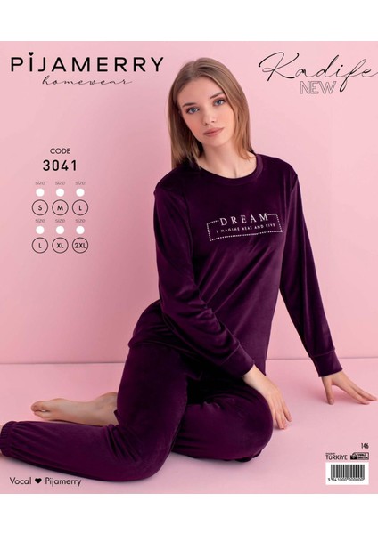 Kadın Kışlık Bisiklet Yaka Kadife Pijama Takımı 3041M - 1 Adet modelleri