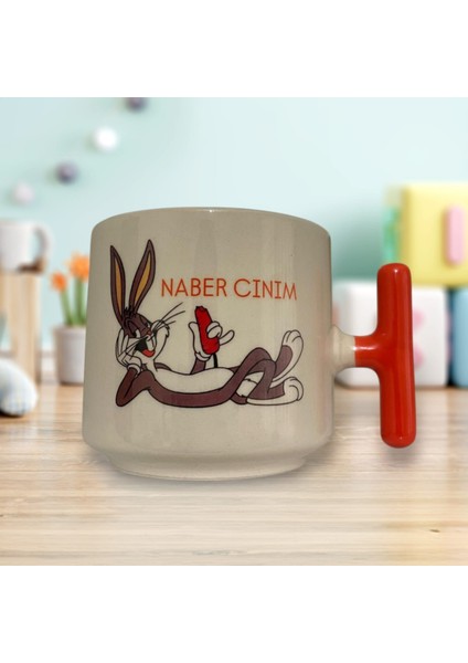 Naber Cınım Çift Taraf Yazılı T Kupa Bardak (Turuncu Kulp)