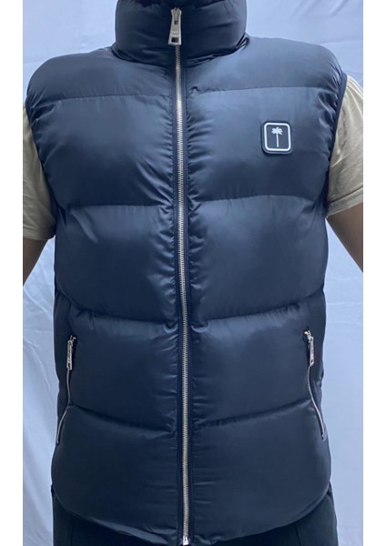 Siyah Fermuarlı ve Cepli Polyester Standard Erkek Rüzgar Geçirmez Şişme Yelek