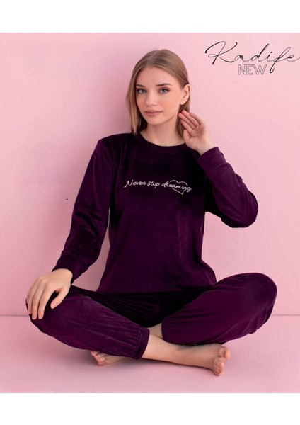Kadın Kışlık Bisiklet Yaka Kadife Pijama Takımı 3042M - 1 Adet