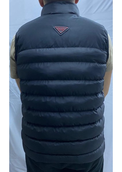 Siyah Fermuarlı ve Cepli Polyester Standard Erkek Rüzgar Geçirmez Şişme Yelek