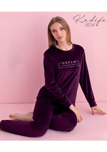 Kadın Kışlık Bisiklet Yaka Kadife Pijama Takımı 3041M - 1 Adet