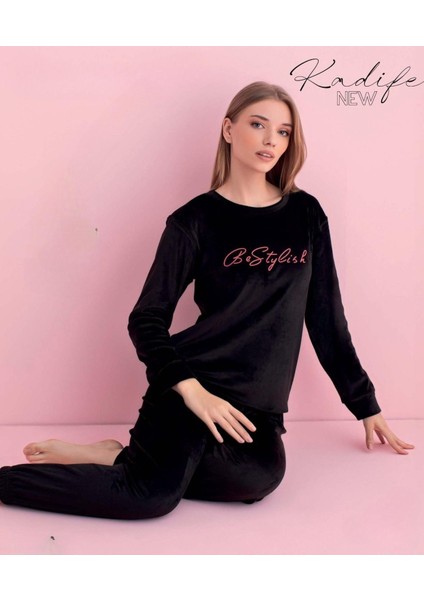 Kadın Kışlık Bisiklet Yaka Kadife Pijama Takımı 3051S - 1 Adet