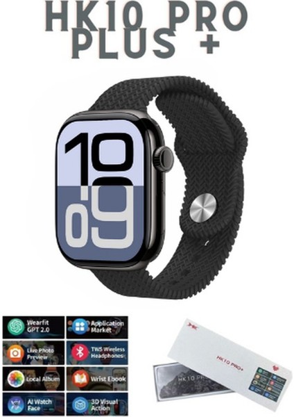 Watch 10 Series HK10 Pro+ Plus Amoled G-Sensör Akıllı Saat Çift Kordon Yapay Zeka Kulaklık Eşleme Çağrı Cevaplama